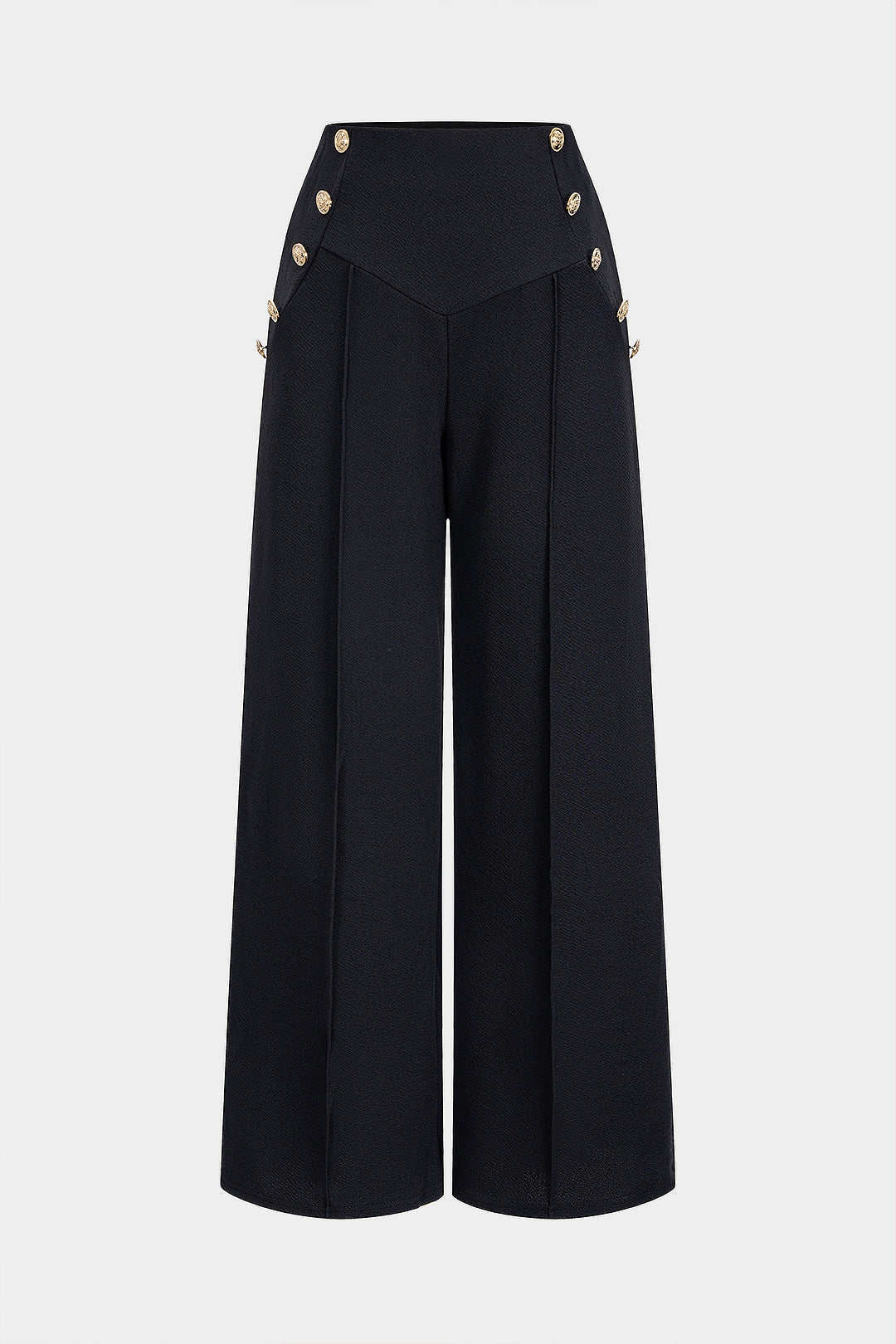 Solid Button High Waist Straight Leg Pants