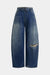 Denim Asymmetrical Frayed Barrel Jeans