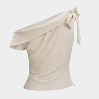 Tie-Up One Shoulder Asymmetric Ruched Sleeveless Cami Top