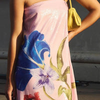 Special Night Sequin Floral Print Off Shoulder A-line Maxi Dress