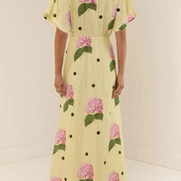 Jasmine Linen Blend Floral Polka Dot Wide Sleeve Shirt Maxi Dress