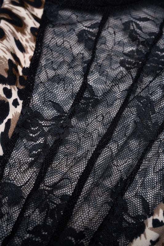 Leopard Print Sheer Lace Trim Sleeveless Bodysuit