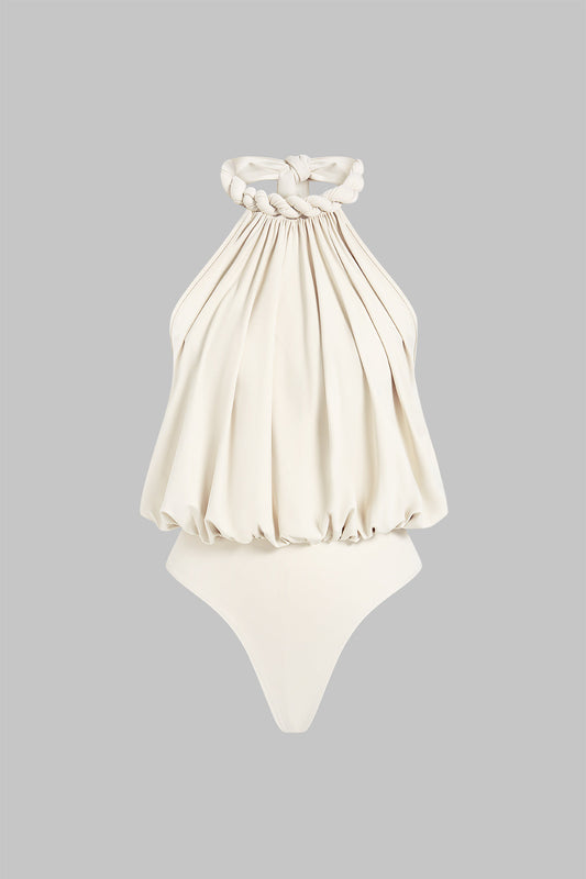 Halter Neck Twist Knot Tie Back Sleeveless Bodysuit