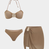 Metallic Tie-Up Ruched Bikini Set