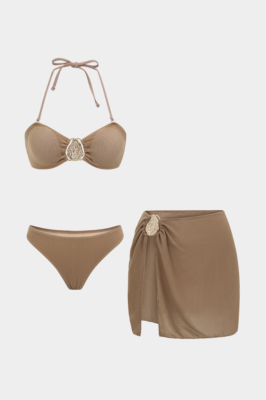 Metallic Tie-Up Ruched Bikini Set