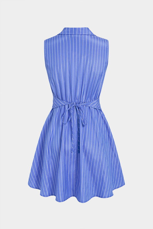 Stripes Print Crossed Lapel Mini Skirt