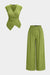 Metallic V-Neck Ruched Tank Top And Wide Leg Pants