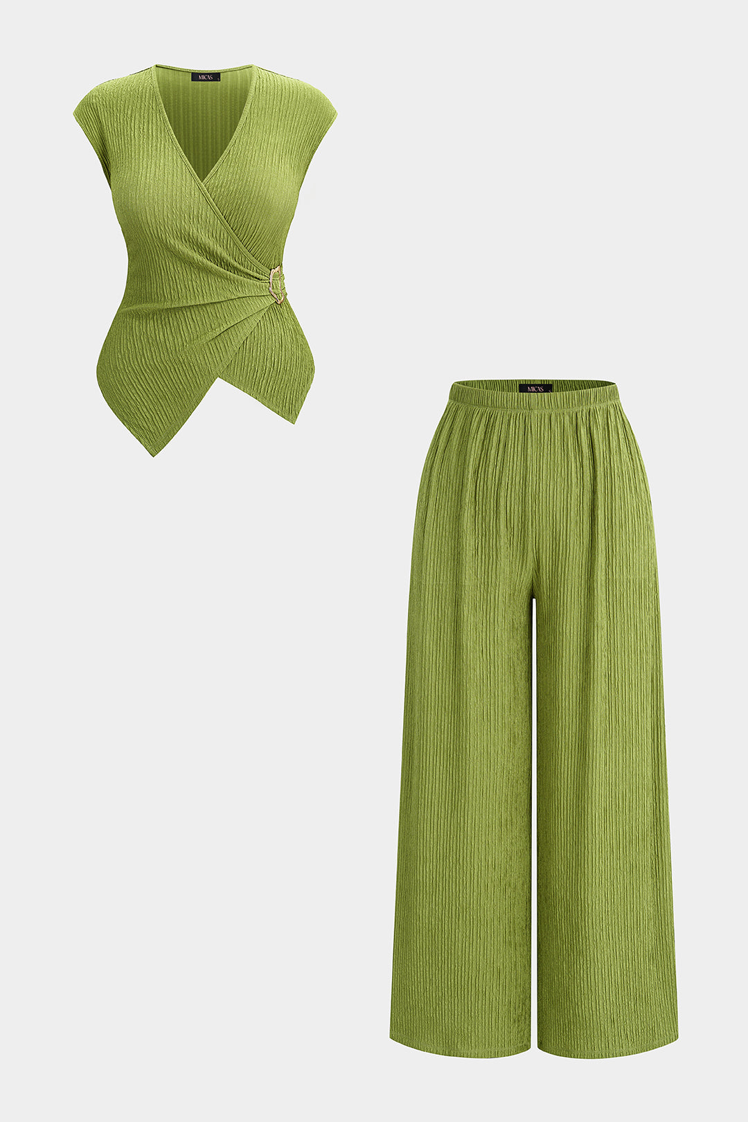 Metallic V-Neck Ruched Tank Top And Wide Leg Pants