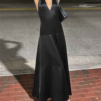 Elegant Deep V Neck Halter Maxi Dress