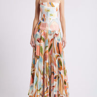 Unique Abstract Print Open Back Pleated Maxi Dress