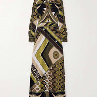 Retro Personality Abstract Print Long Sleeve Maxi Dress