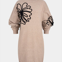 Knit Appliques Mock Neck Long Sleeve Dress