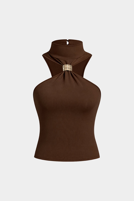 Mock Neck Metallic Tank Top