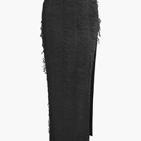 Distressed V-Neck Crop Top And High Slit Maxi Skirt Set