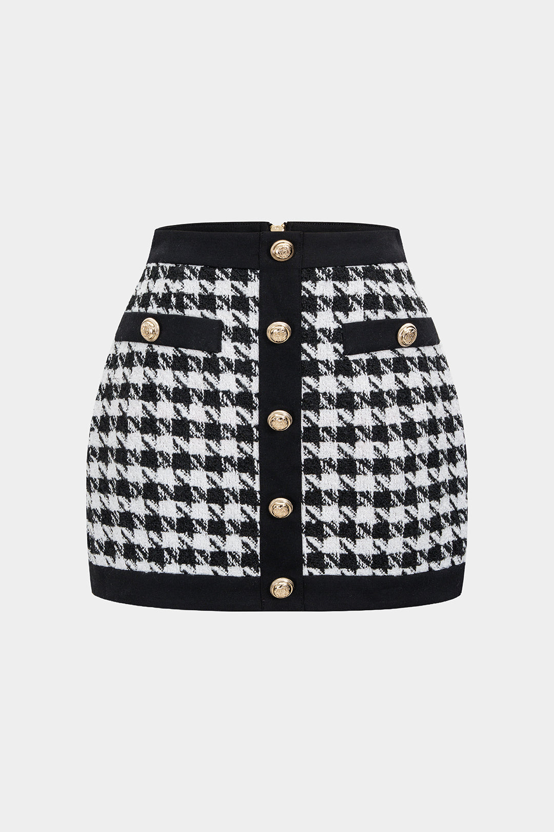 Houndstooth Print Button High Waist Skirt