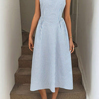 Stripes Print Sleeveless Midi Dress