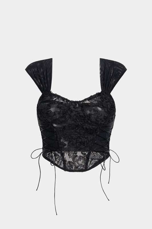 Mesh Tie-Up Smocked Tank Top