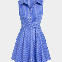 Stripes Print Crossed Lapel Mini Skirt