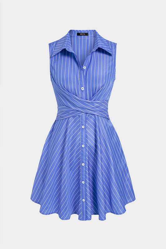Stripes Print Crossed Lapel Mini Skirt