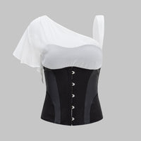 Patchwork Faux Leather Asymmetrical Short-Sleeve Shirt