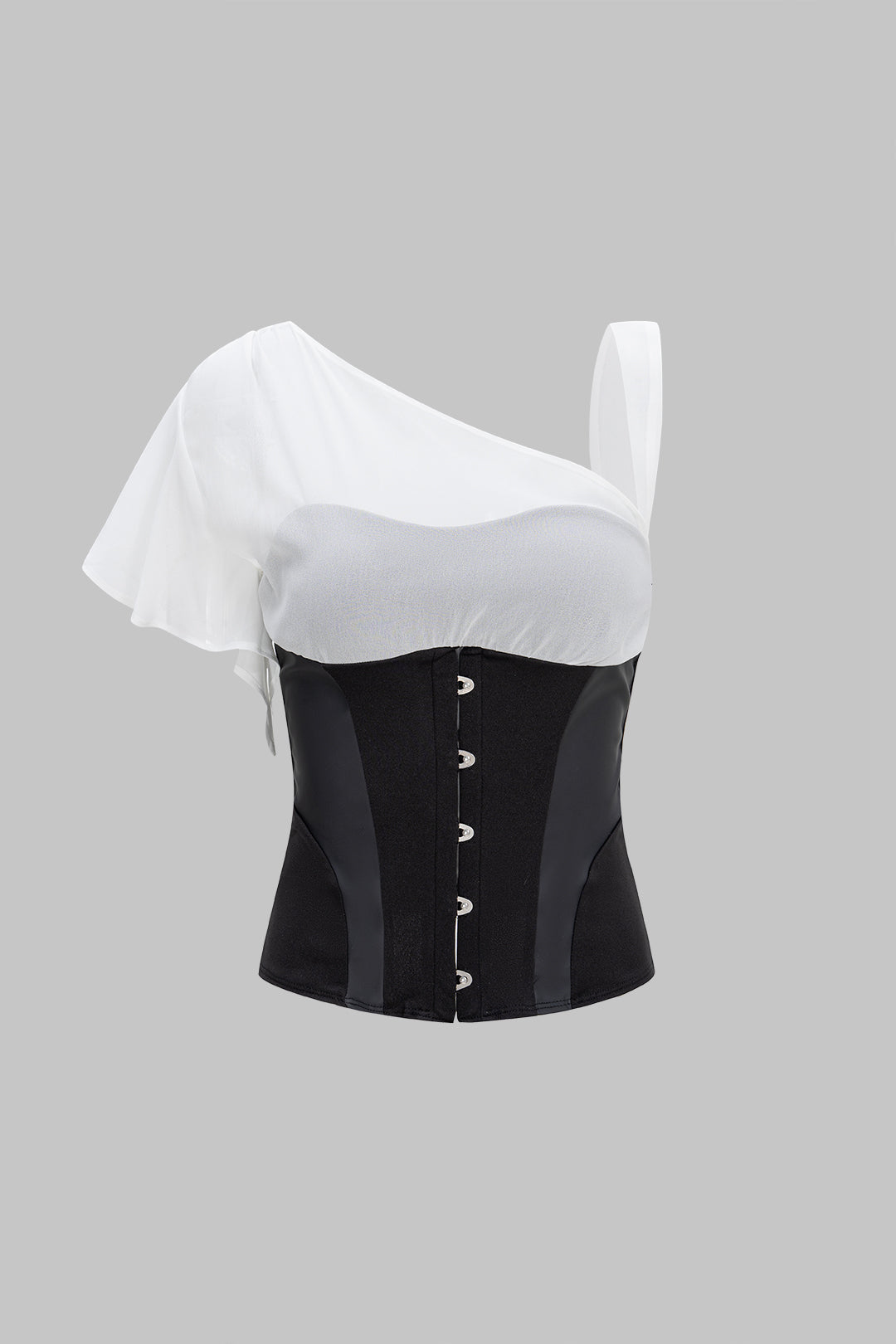 Patchwork Faux Leather Asymmetrical Short-Sleeve Shirt