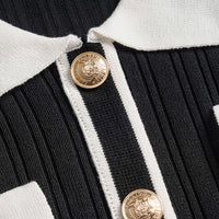 Knit Contrast Lapel Button Short Sleeve Dress