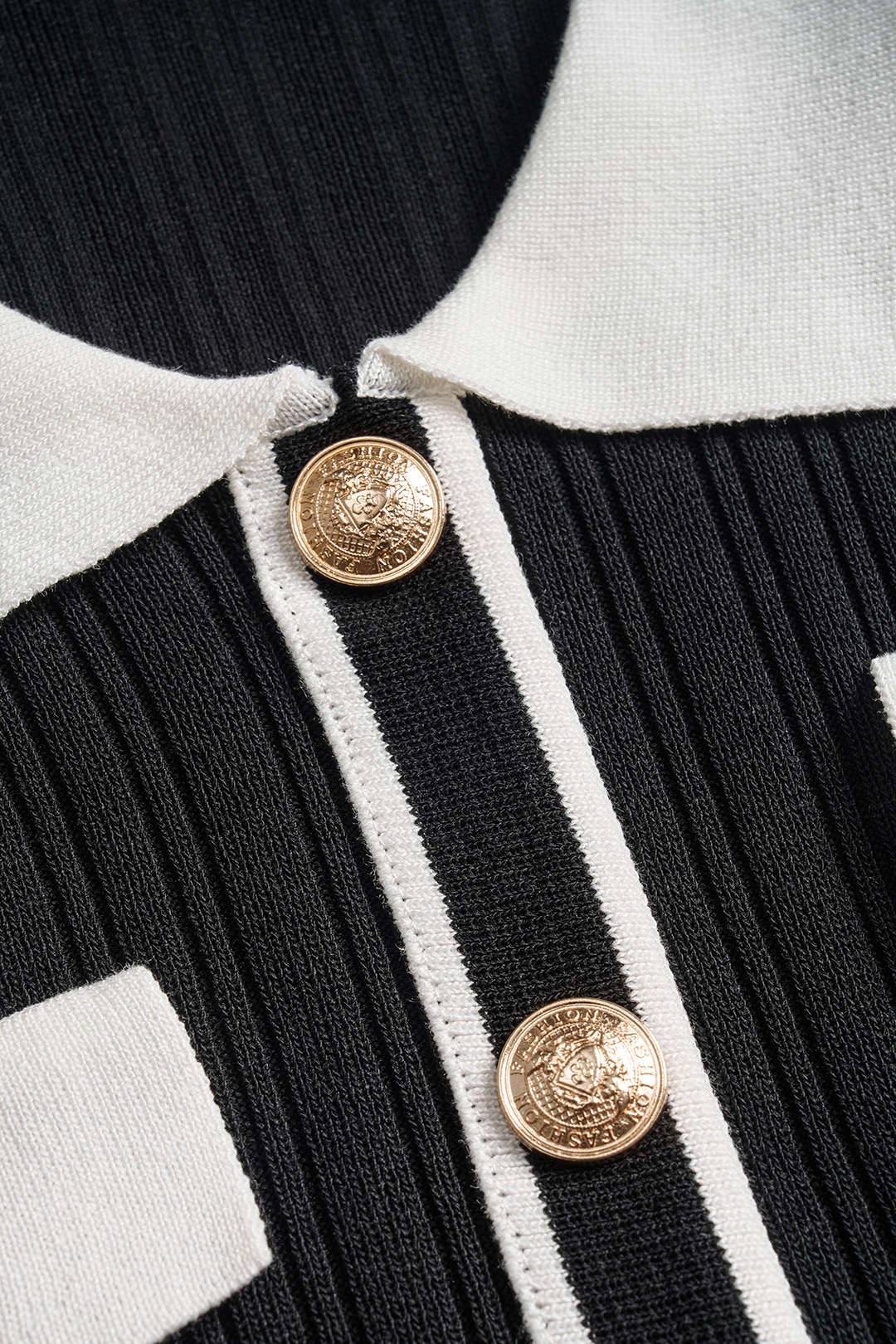 Knit Contrast Lapel Button Short Sleeve Dress