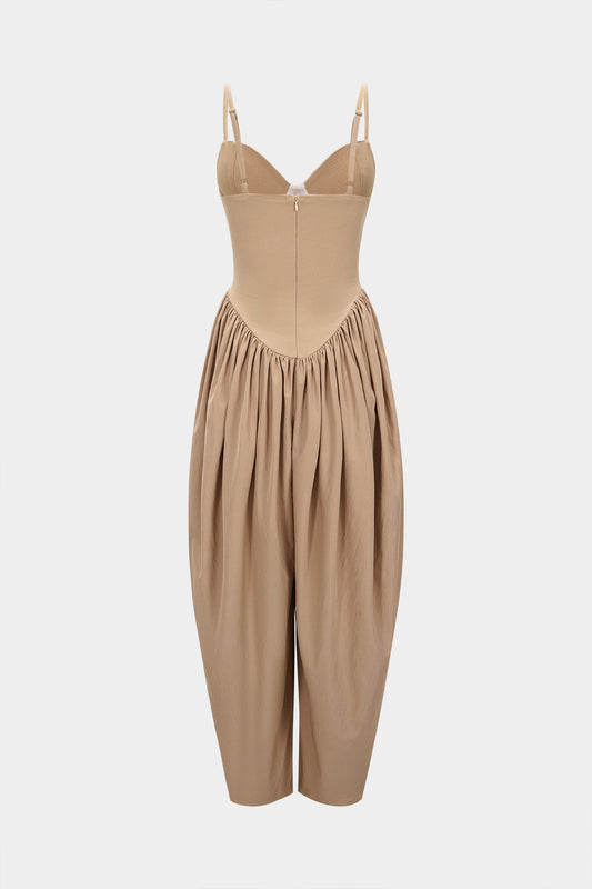 Solid Corset Ruched Slip Sleeveless Jumpsuit