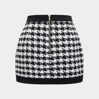 Houndstooth Print Button High Waist Skirt