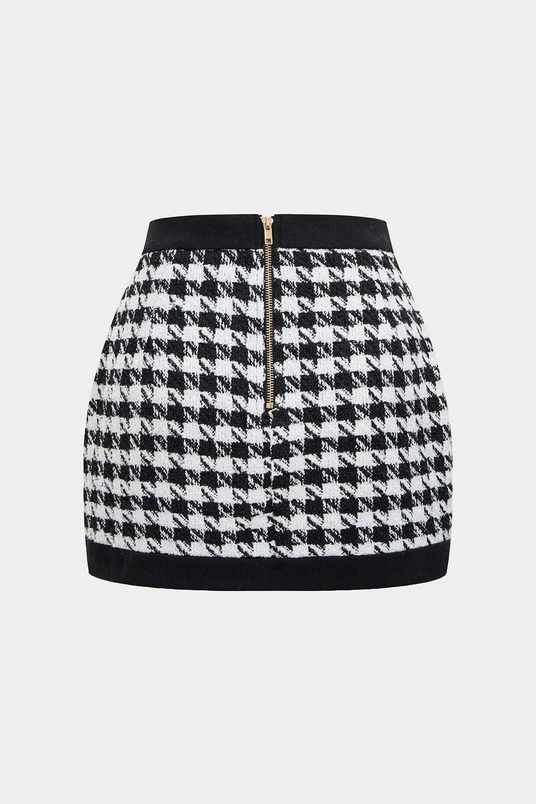 Houndstooth Print Button High Waist Skirt