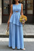 Round Neck Asymmetrical Ruched Cut Out Maxi Dress