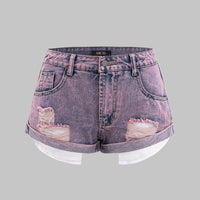 Denim Asymmetrical Ripped Pocket Shorts
