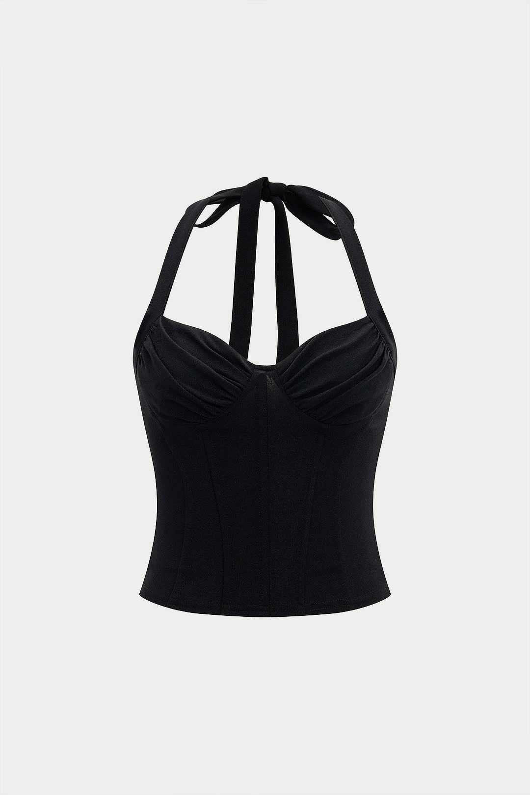 Halter Neck Tie-Up Ruched Zipper Cami Top