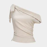 Tie-Up One Shoulder Asymmetric Ruched Sleeveless Cami Top