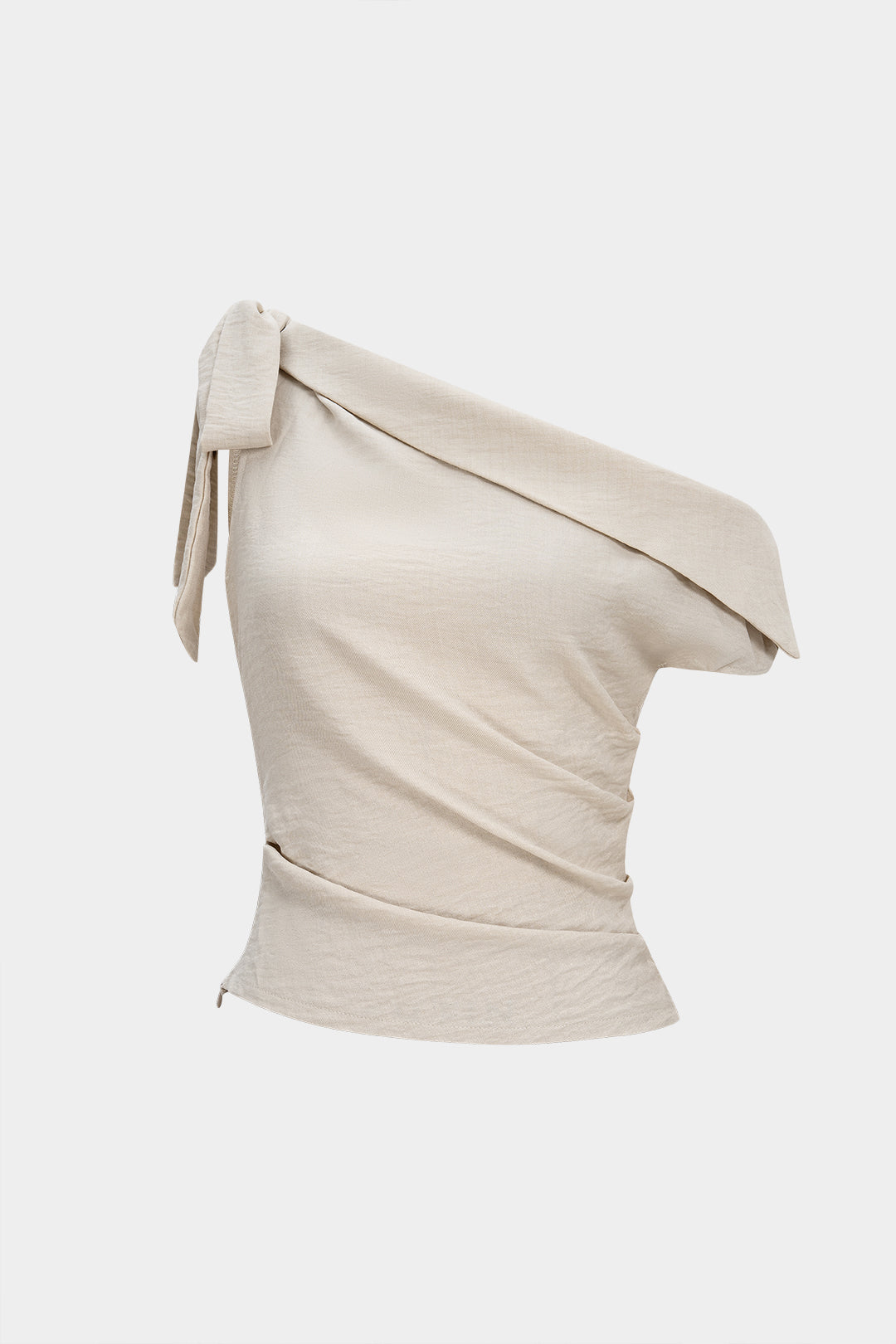 Tie-Up One Shoulder Asymmetric Ruched Sleeveless Cami Top