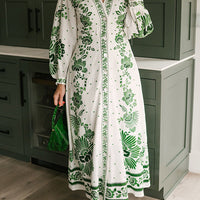 Unique Print Button Down Long Sleeve Shirt Maxi Dress