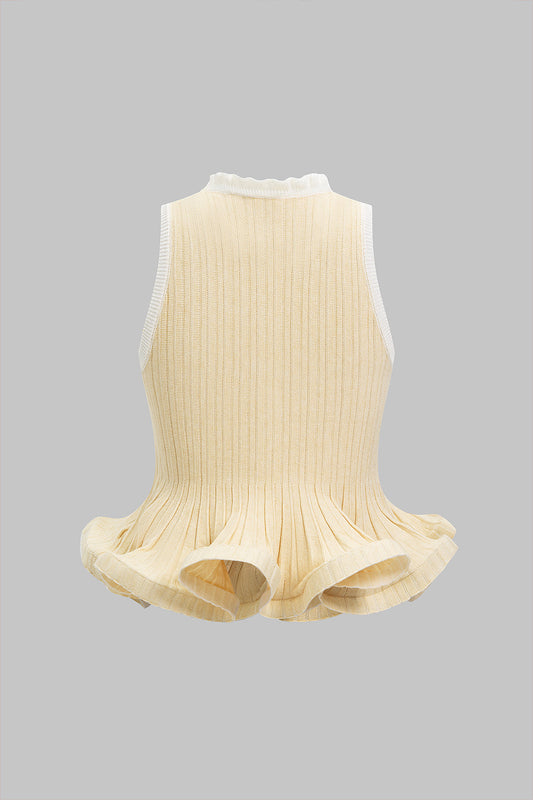 Knit Contrast Ruffle Ribbed Tank Top