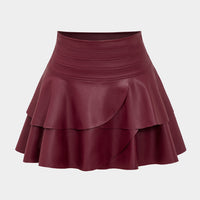 Solid Faux Leather Asymmetrical Skirt