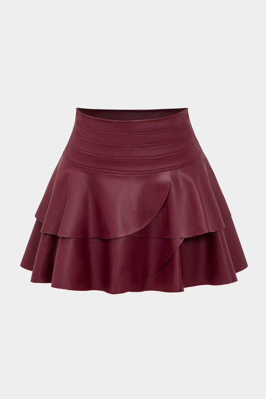 Solid Faux Leather Asymmetrical Skirt