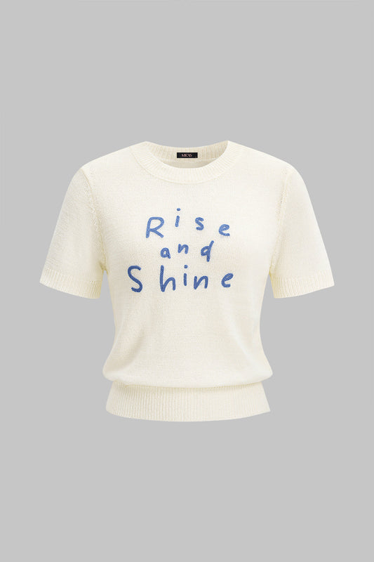 Knit Embroidery Round Neck Short Sleeve Top