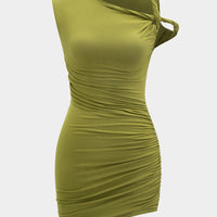 Asymmetrical Twist Knot Ruched Sleeveless Mini Dress