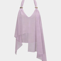 Mesh Halter V-Neck Asymmetrical Backless Ruched Cami Top