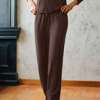 Knit Zipper Hooded Sweater Caedigan And Wide Leg Pants Set