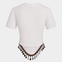 Fringe Round Neck Short Sleeve T-Shirt