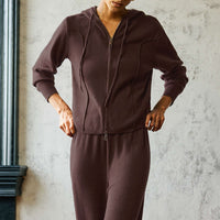 Knit Zipper Hooded Sweater Caedigan And Wide Leg Pants Set