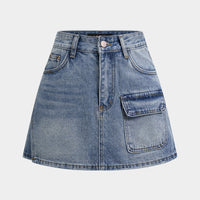 Denim High Waist Pocket Wide Leg Skirt