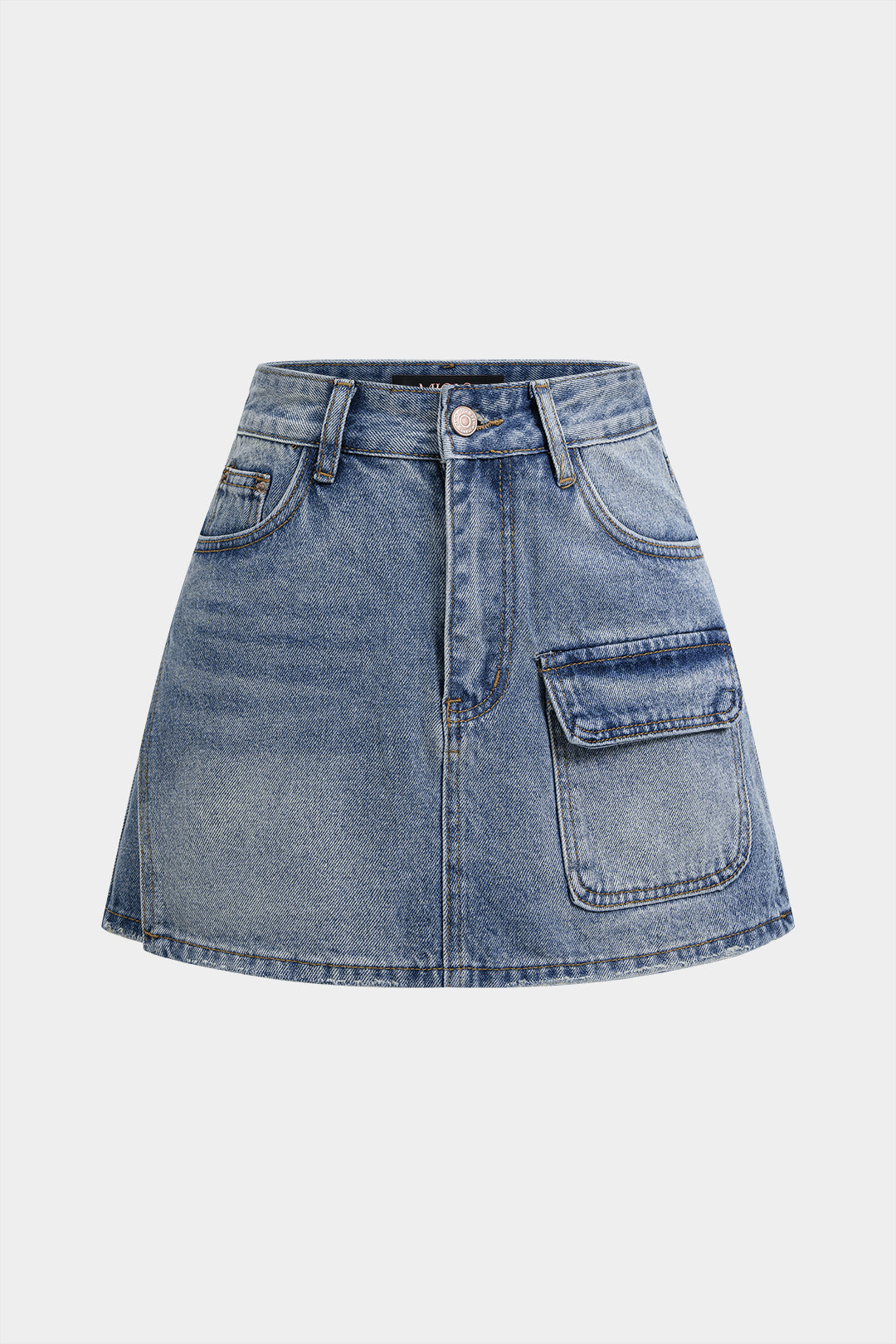 Denim High Waist Pocket Wide Leg Skirt