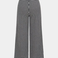 Houndstooth Print High Waist Button Wide Leg Pants