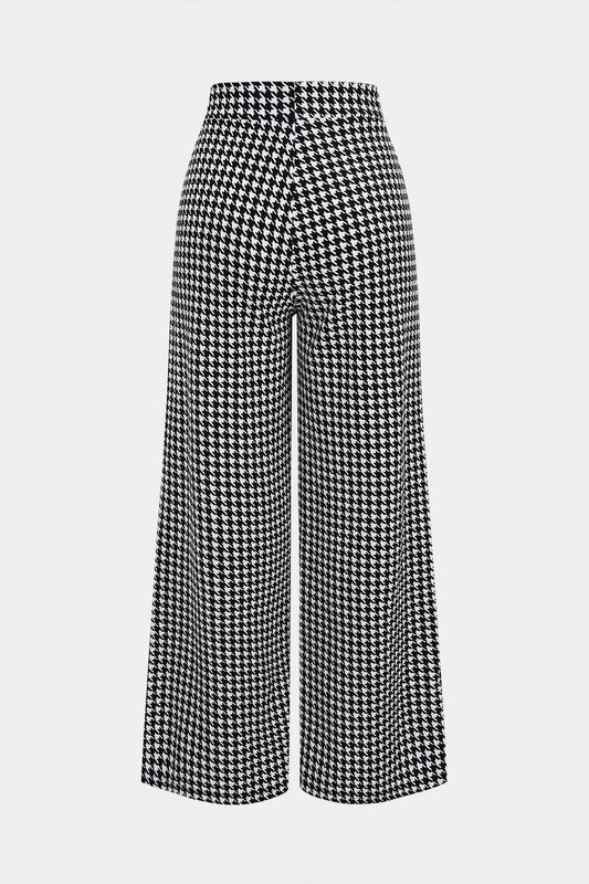 Houndstooth Print High Waist Button Wide Leg Pants