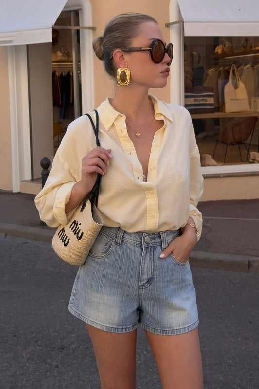 Denim High Waist Wide Leg Shorts